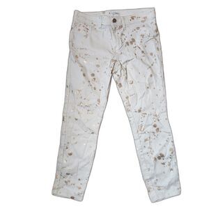 Calvin Klein Splash Print Pants – Women’s Size 10 – Gold on White Cotton Blend